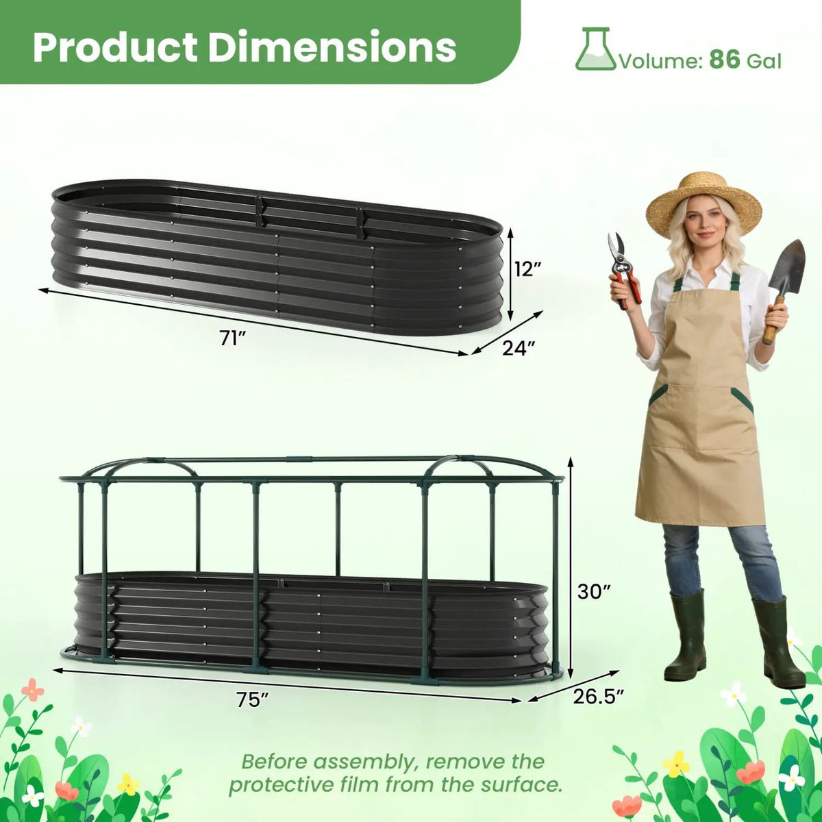 Outdoor Color Steel Raised Garden Bed with Greenhouse Cover Roll-up Window by DirectDeals