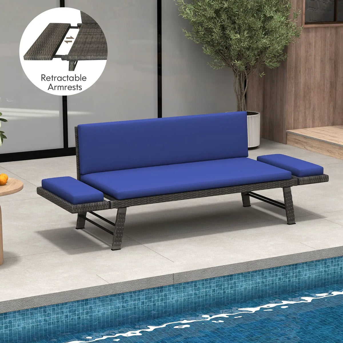 Outdoor Convertible Sofa Daybed with Adjustable Armrests for Balcony by DirectDeals