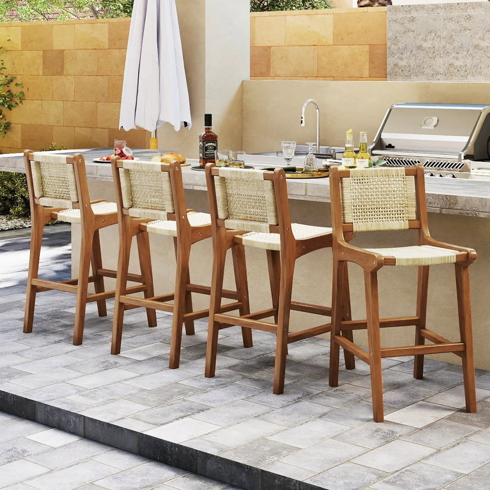 Outdoor Counter Height Bar Stool with Teak Wood Frame by DirectDeals