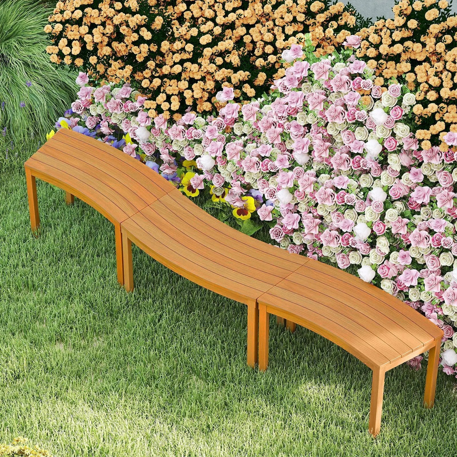 Outdoor Curved Acacia Wood Bench Set of 2/3/4 for Front Porch by DirectDeals