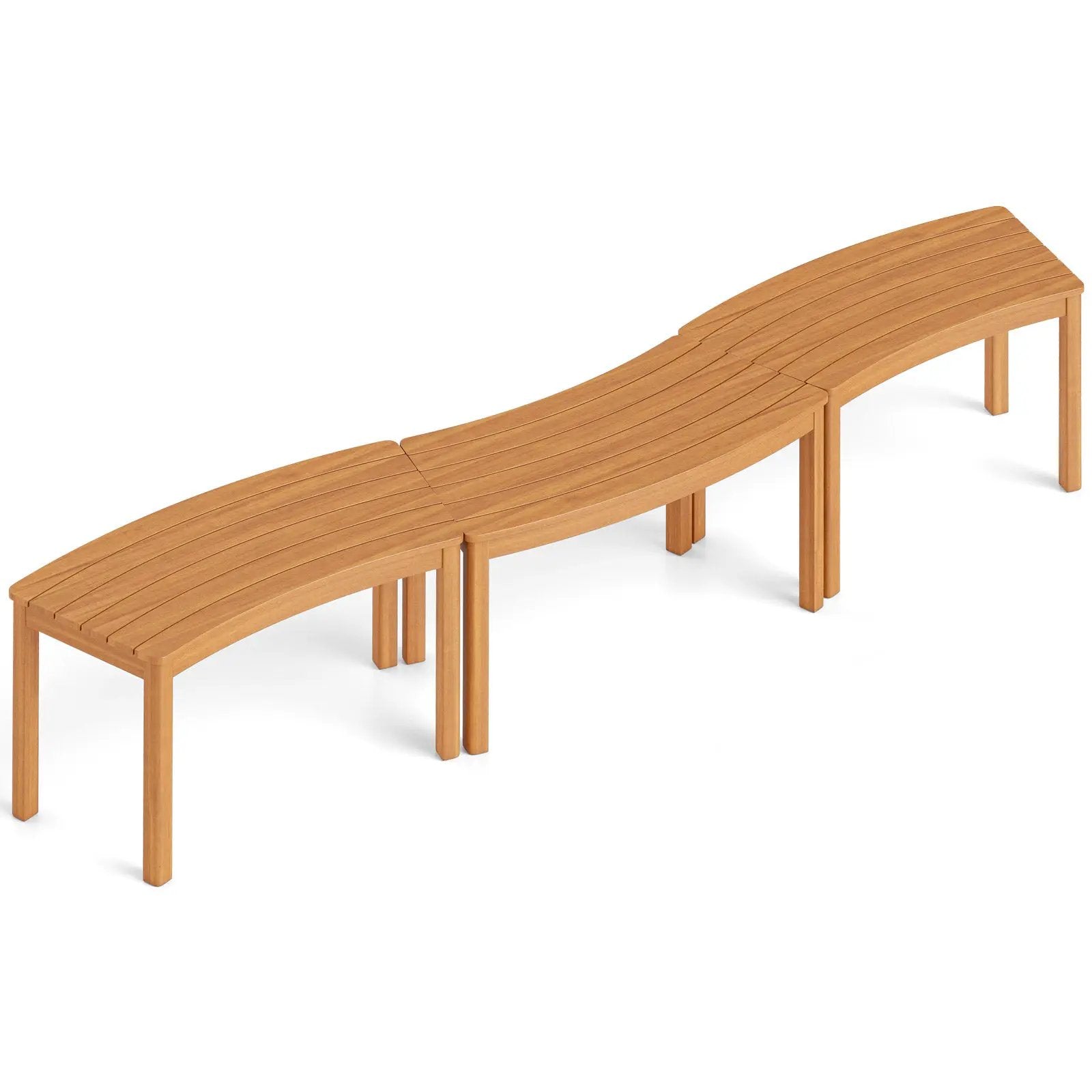 Outdoor Curved Acacia Wood Bench Set of 2/3/4 for Front Porch by DirectDeals