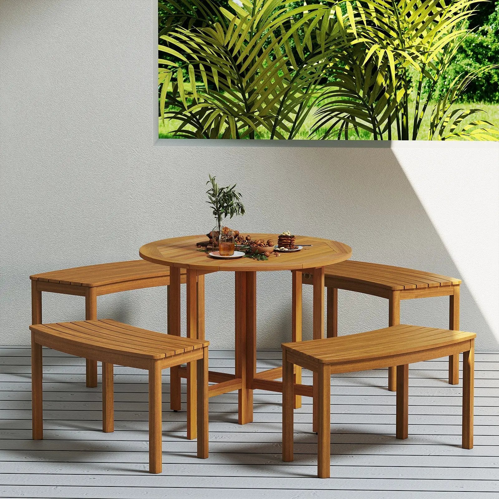 Outdoor Curved Acacia Wood Bench Set of 2/3/4 for Front Porch by DirectDeals