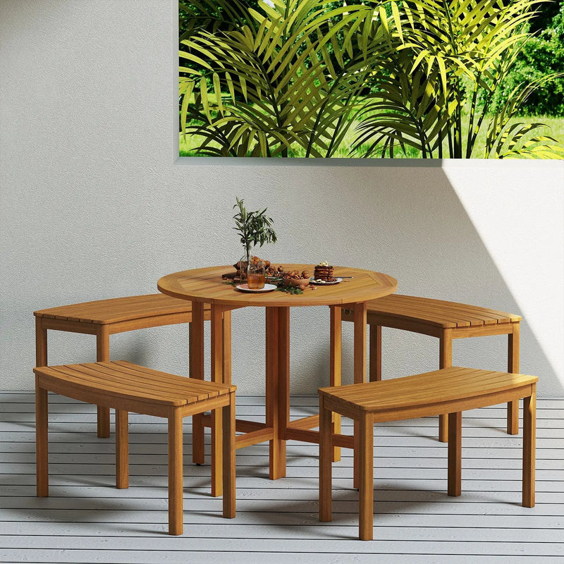 Outdoor Curved Acacia Wood Bench Set of 2/3/4 for Front Porch by DirectDeals
