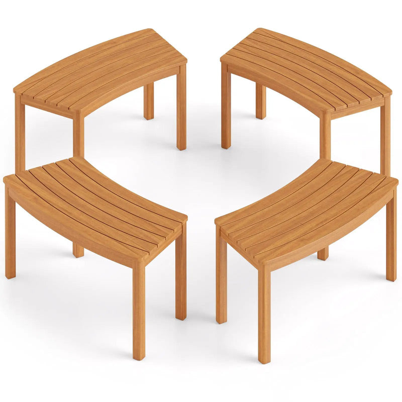 Outdoor Curved Acacia Wood Bench Set of 2/3/4 for Front Porch by DirectDeals