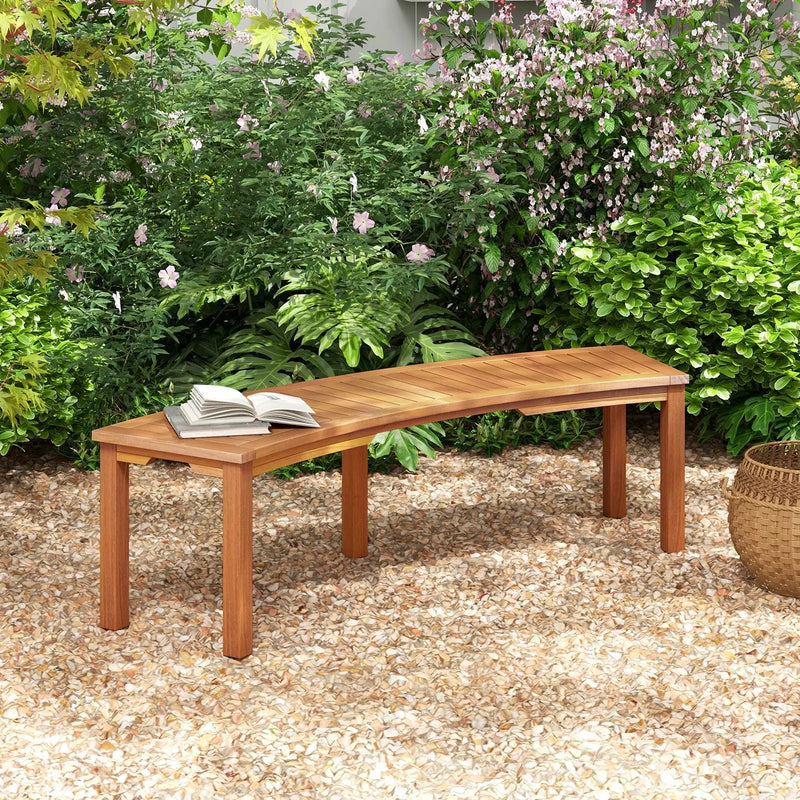 Outdoor Curved Acacia Wood Fire Pit Bench with Slatted Seat by DirectDeals