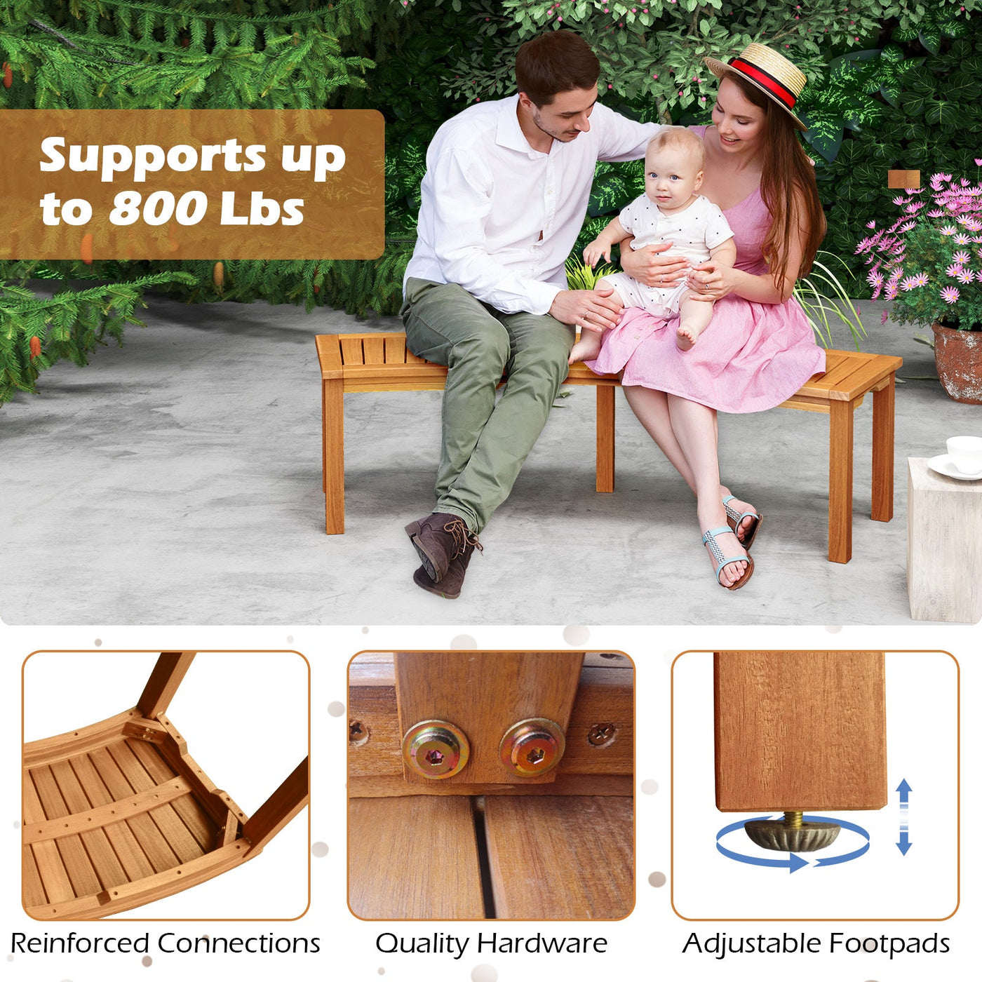 Outdoor Curved Acacia Wood Fire Pit Bench with Slatted Seat by DirectDeals
