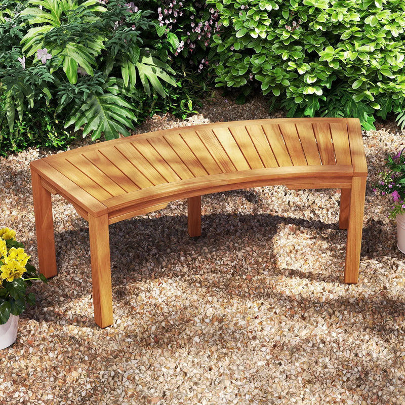 Set of 7 Outdoor Bench Acacia Wood Curved Garden Bench 2-Person by DirectDeals