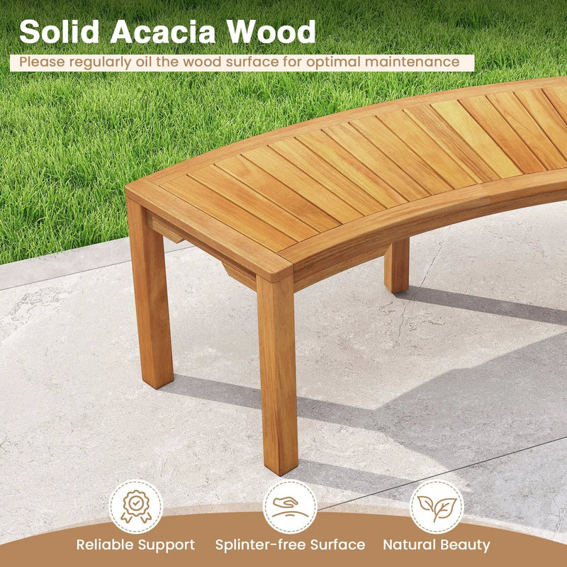Set of 7 Outdoor Bench Acacia Wood Curved Garden Bench 2-Person by DirectDeals