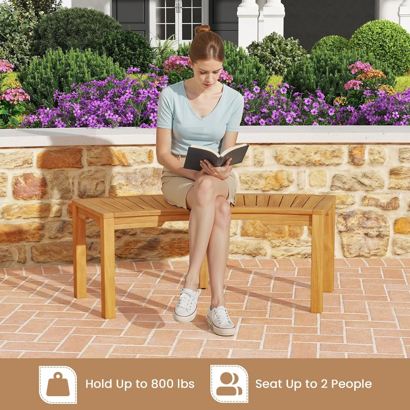 Set of 7 Outdoor Bench Acacia Wood Curved Garden Bench 2-Person by DirectDeals