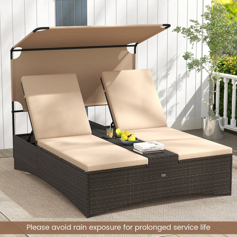 Outdoor Daybed with Adjustable Backrests 2-Person PE Rattan Patio Bed-Brown by DirectDeals