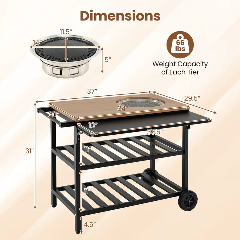 Outdoor Dining Cart with BBQ Grill and Folding Side Panel by DirectDeals