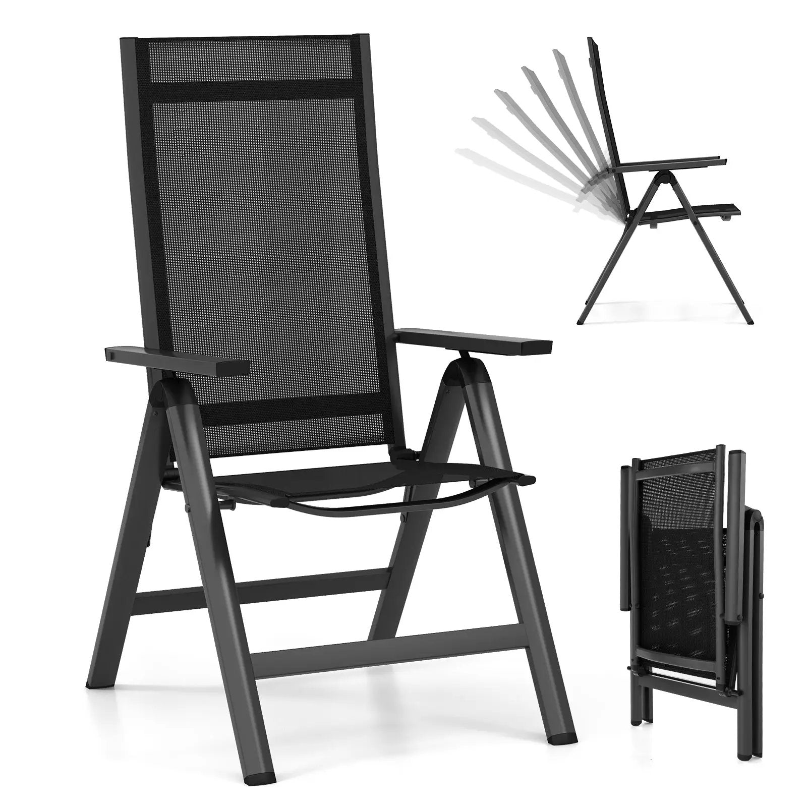 Outdoor Dining Chair with Soft Padded Seat and 7-Position Adjustable Backrest Set of 2-Black by DirectDeals