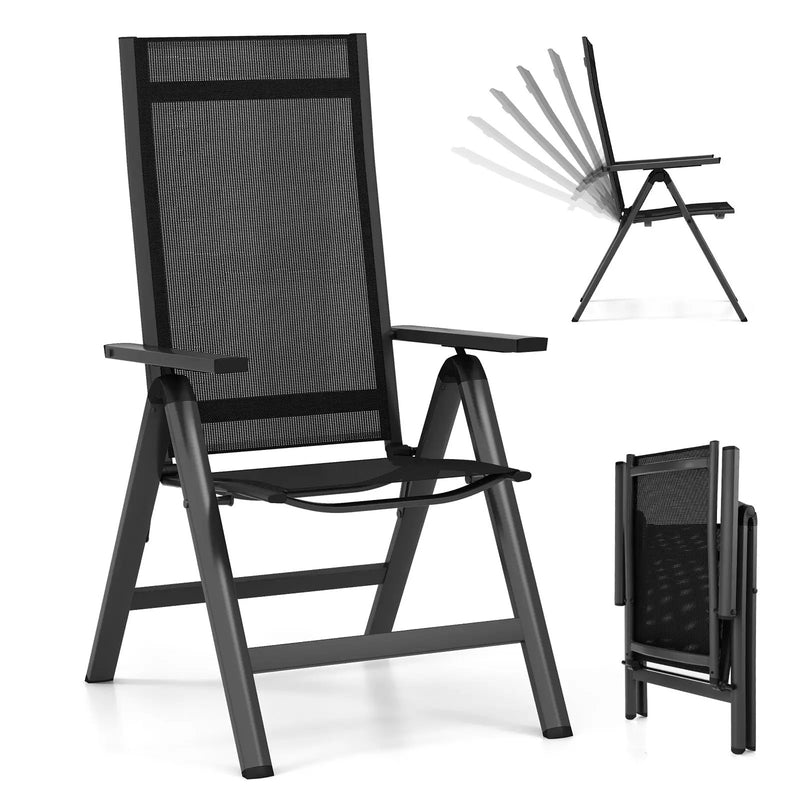 Outdoor Dining Chair with Soft Padded Seat and 7-Position Adjustable Backrest Set of 2-Black by DirectDeals