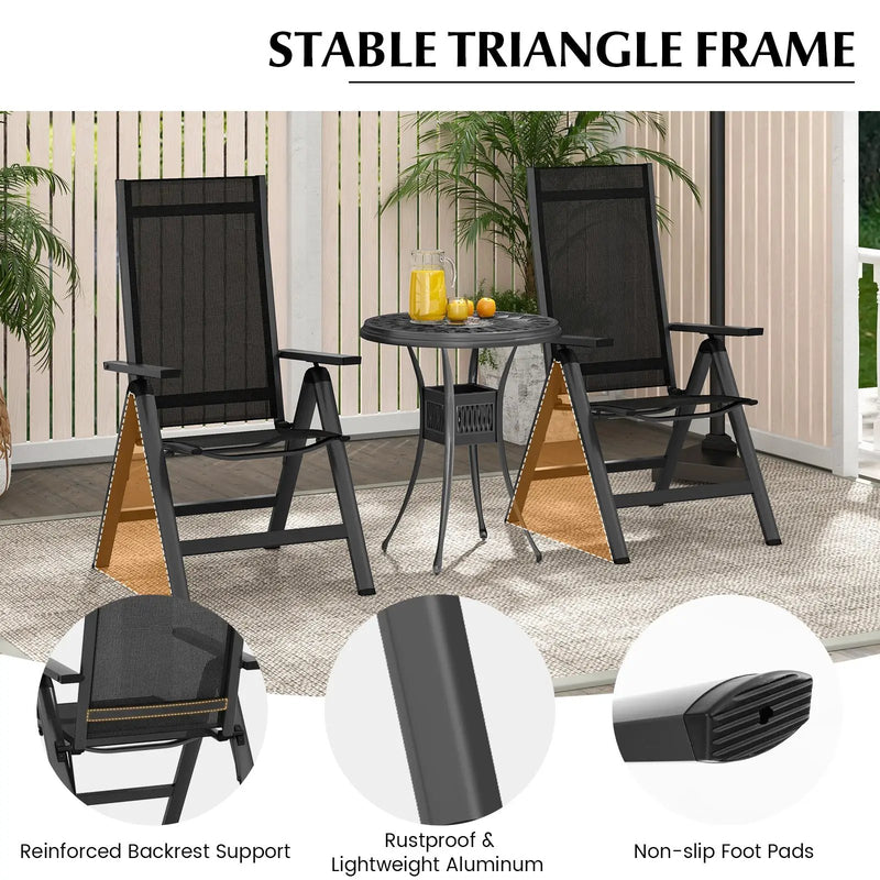 Outdoor Dining Chair with Soft Padded Seat and 7-Position Adjustable Backrest Set of 2-Black by DirectDeals