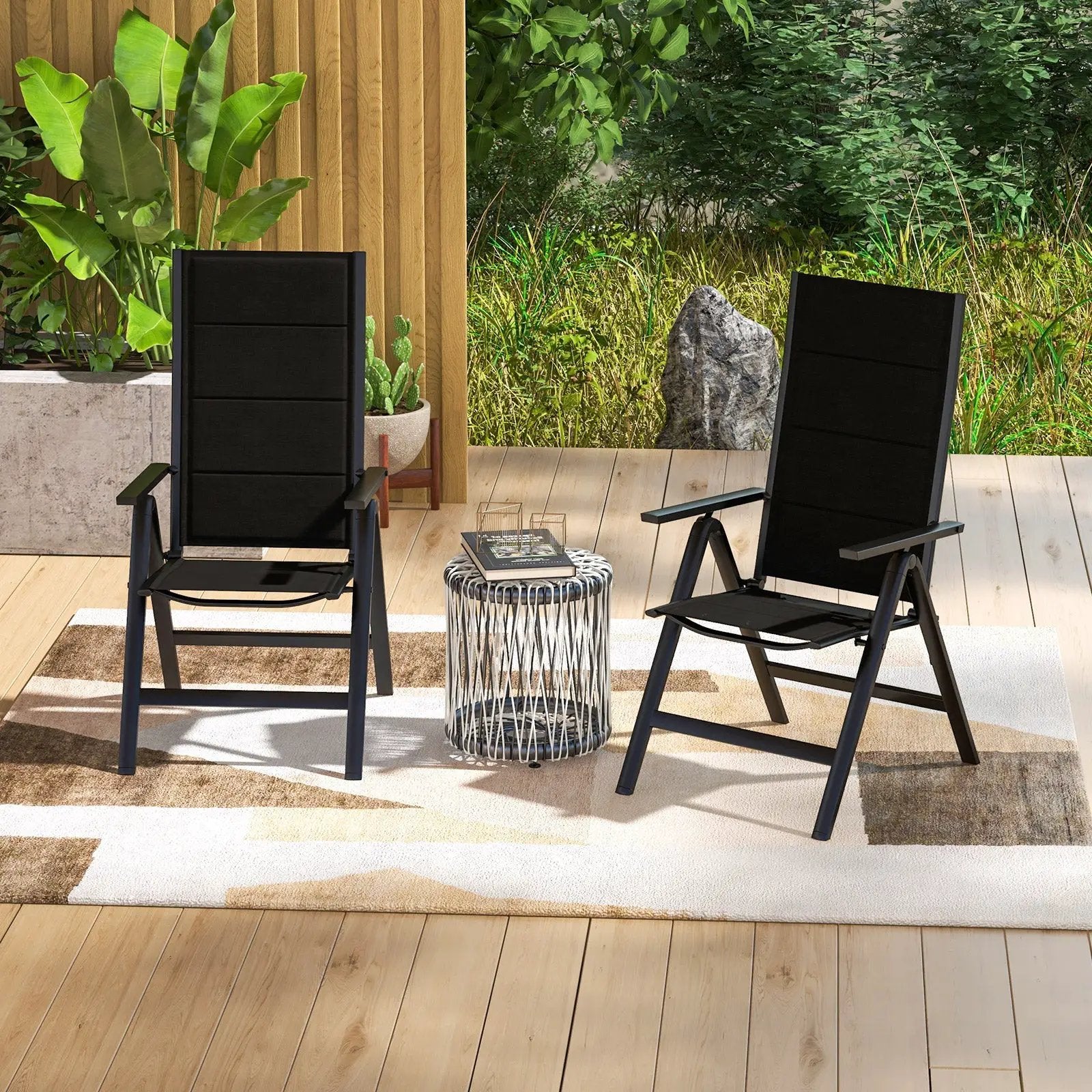 Outdoor Dining Chair with Soft Padded Seat and 7-Position Adjustable Backrest-Black by DirectDeals