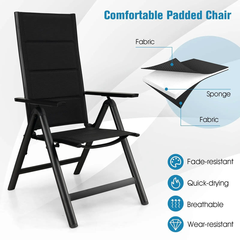 Outdoor Dining Chair with Soft Padded Seat and 7-Position Adjustable Backrest-Black by DirectDeals
