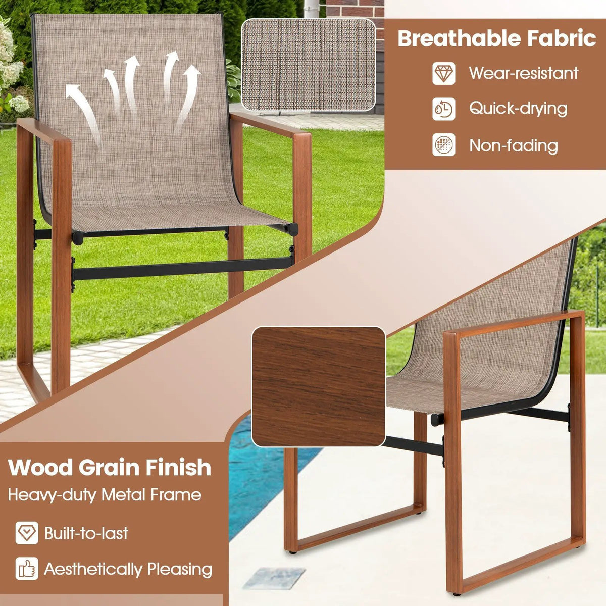Outdoor Dining Chairs with Breathable Seat and Backrest Set of 2 by DirectDeals