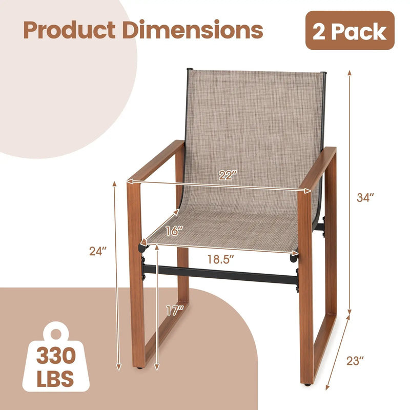 Outdoor Dining Chairs with Breathable Seat and Backrest Set of 2 by DirectDeals