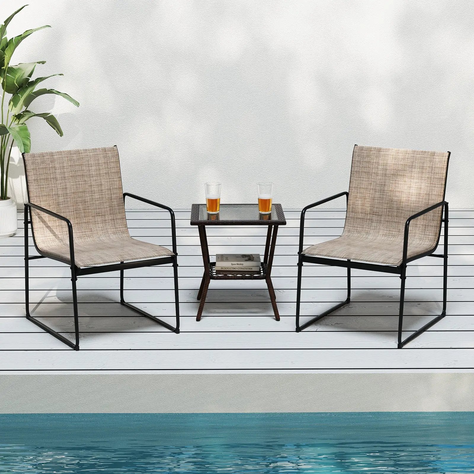 Outdoor Dining Chairs Set of 2 Patio Furniture Chair with Breathable Seat and Backrest-Brown by DirectDeals