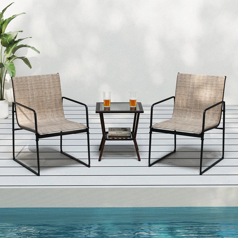Outdoor Dining Chairs Set of 2 Patio Furniture Chair with Breathable Seat and Backrest-Brown by DirectDeals