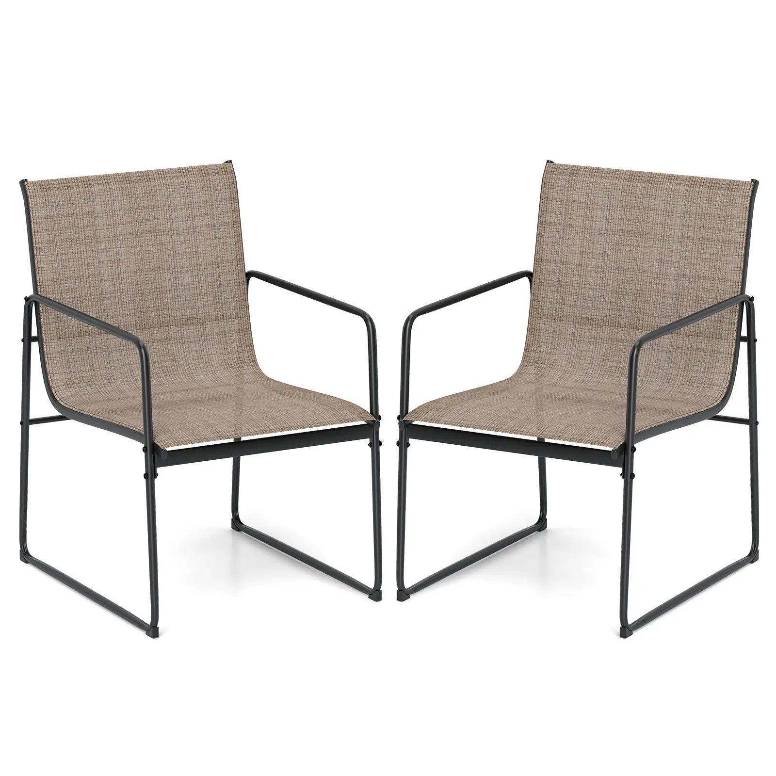 Outdoor Dining Chairs Set of 2 Patio Furniture Chair with Breathable Seat and Backrest-Brown by DirectDeals