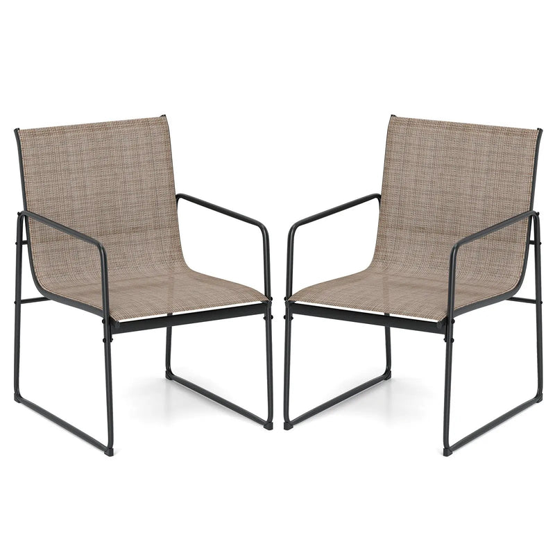 Outdoor Dining Chairs Set of 2 Patio Furniture Chair with Breathable Seat and Backrest-Brown by DirectDeals