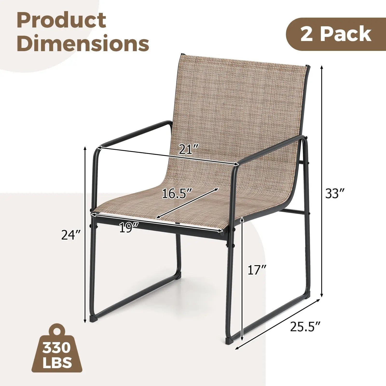 Outdoor Dining Chairs Set of 2 Patio Furniture Chair with Breathable Seat and Backrest-Brown by DirectDeals