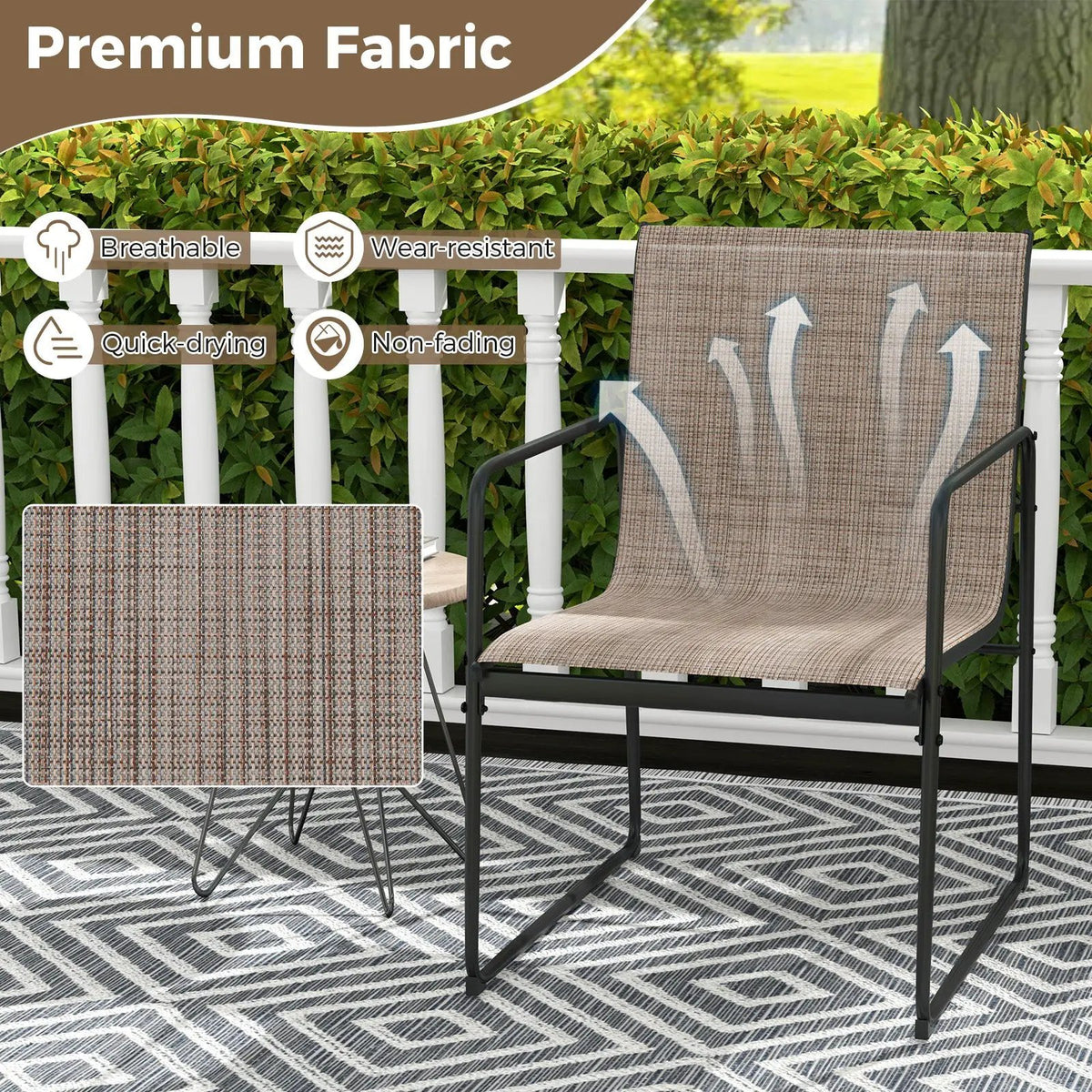 Outdoor Dining Chairs Set of 2 Patio Furniture Chair with Breathable Seat and Backrest-Brown by DirectDeals