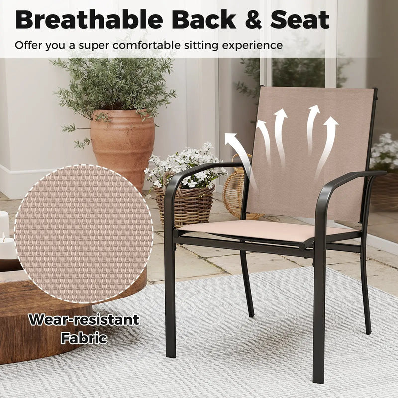 Outdoor Dining Chairs Set of 4 with High Back and Metal Frame-Light Brown by DirectDeals