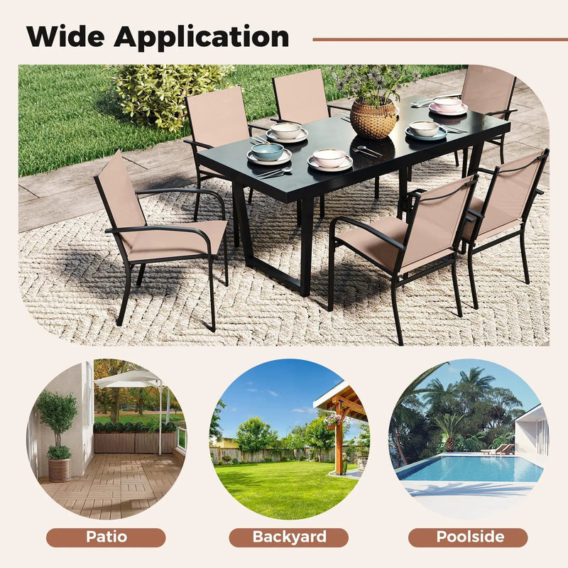 Outdoor Dining Chairs Set of 2 with High Back and Metal Frame-Light Brown by DirectDeals