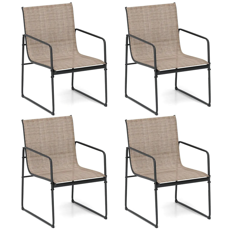 Outdoor Dining Chairs Set of 4 Patio Furniture Chair with Breathable Seat and Backrest-Brown by DirectDeals