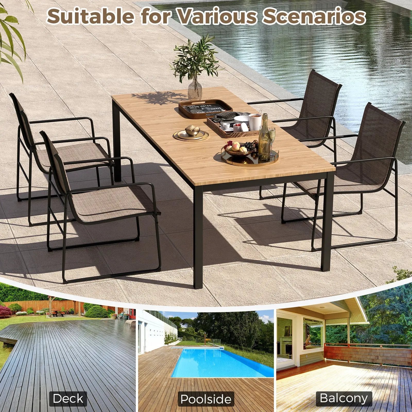 Outdoor Dining Chairs Set of 4 Patio Furniture Chair with Breathable Seat and Backrest-Brown by DirectDeals