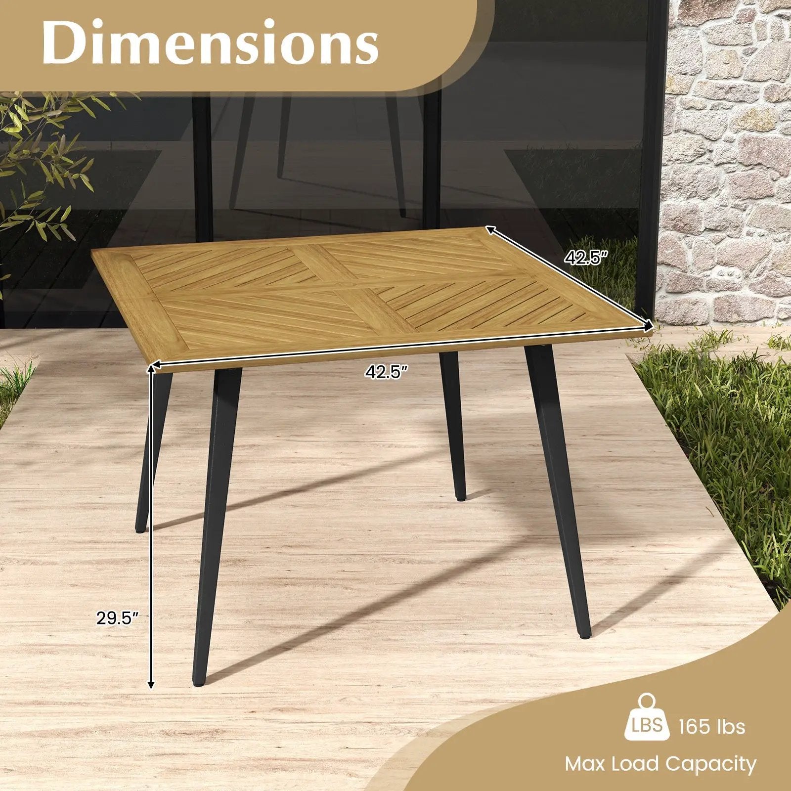 4-Person Acacia Wood Outdoor Dining Table for Garden Poolside and Backyard by DirectDeals
