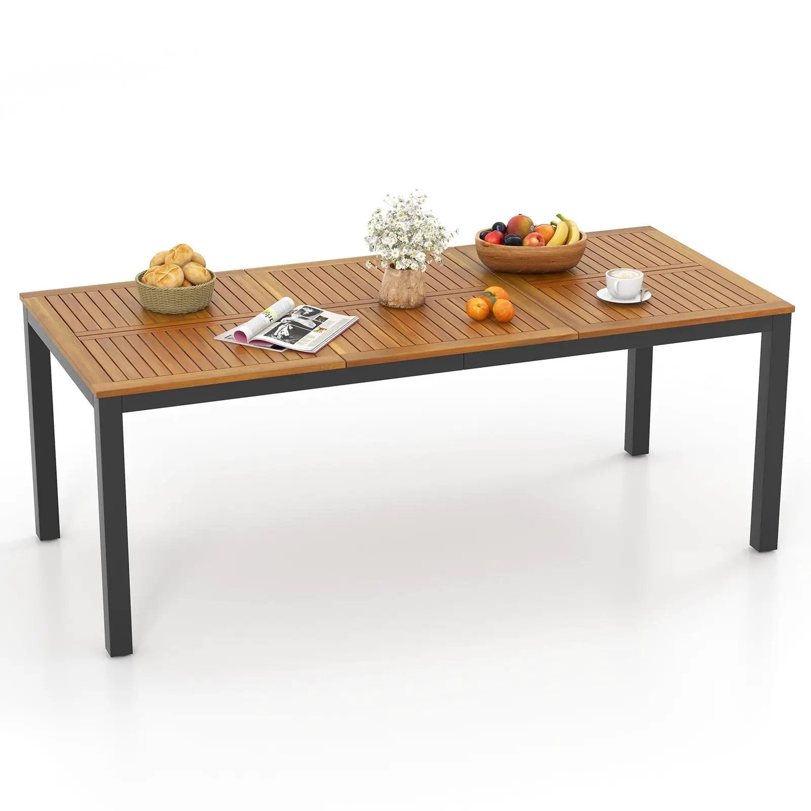 8-Person Outdoor Dining Table 79 Inch Acacia Wood Patio Table with Umbrella Hole by DirectDeals