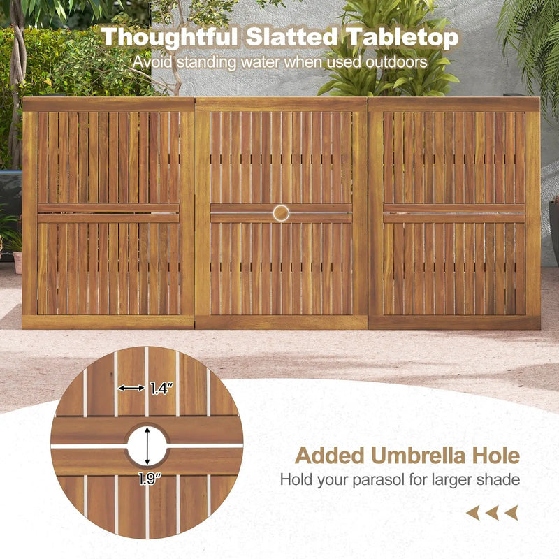 8-Person Outdoor Dining Table 79 Inch Acacia Wood Patio Table with Umbrella Hole by DirectDeals