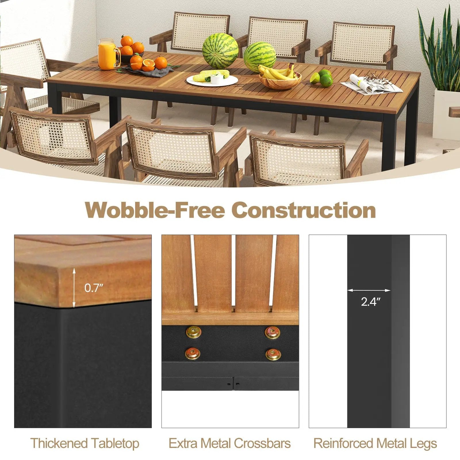 8-Person Outdoor Dining Table 79 Inch Acacia Wood Patio Table with Umbrella Hole by DirectDeals