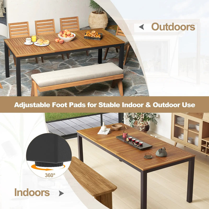 8-Person Outdoor Dining Table 79 Inch Acacia Wood Patio Table with Umbrella Hole by DirectDeals