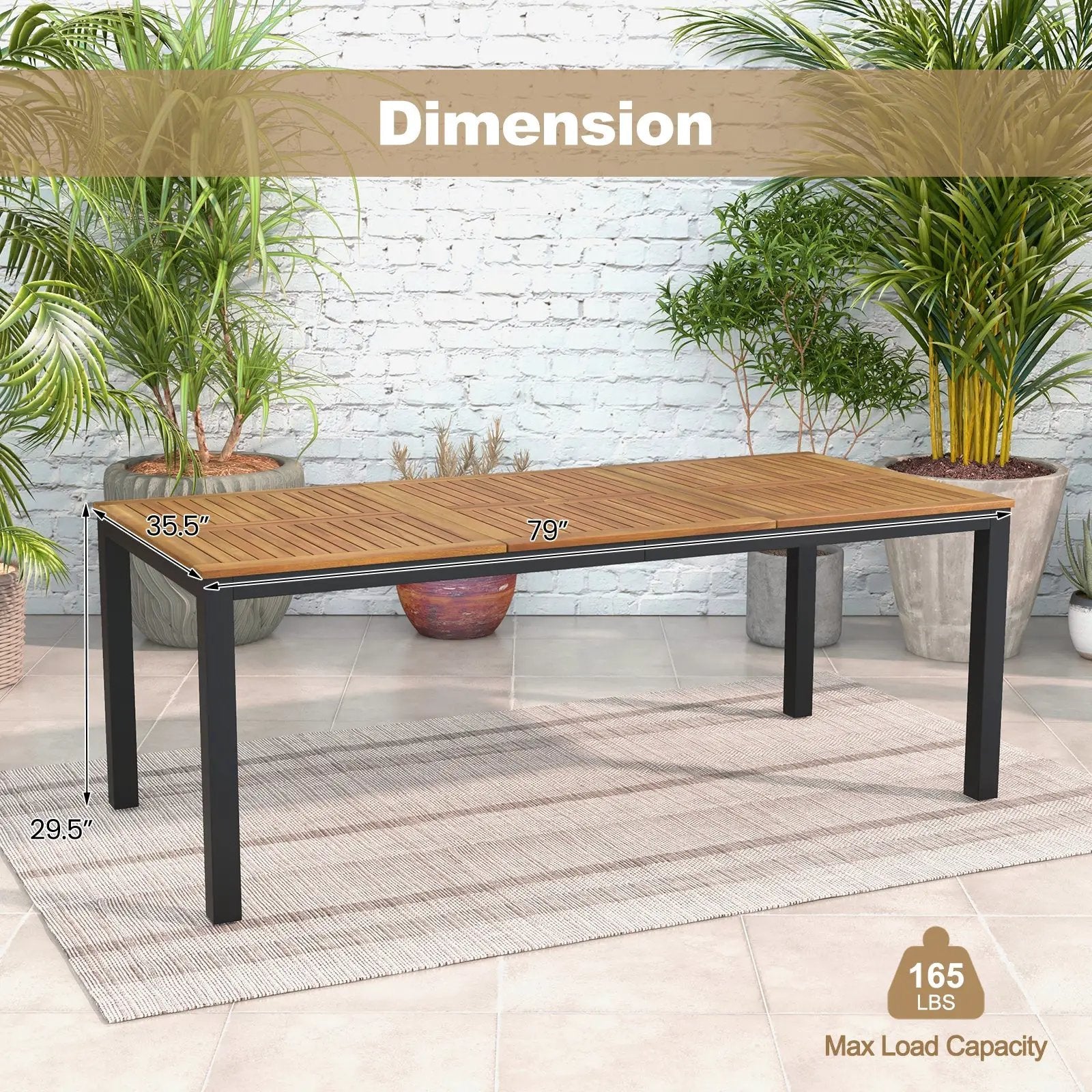 8-Person Outdoor Dining Table 79 Inch Acacia Wood Patio Table with Umbrella Hole by DirectDeals