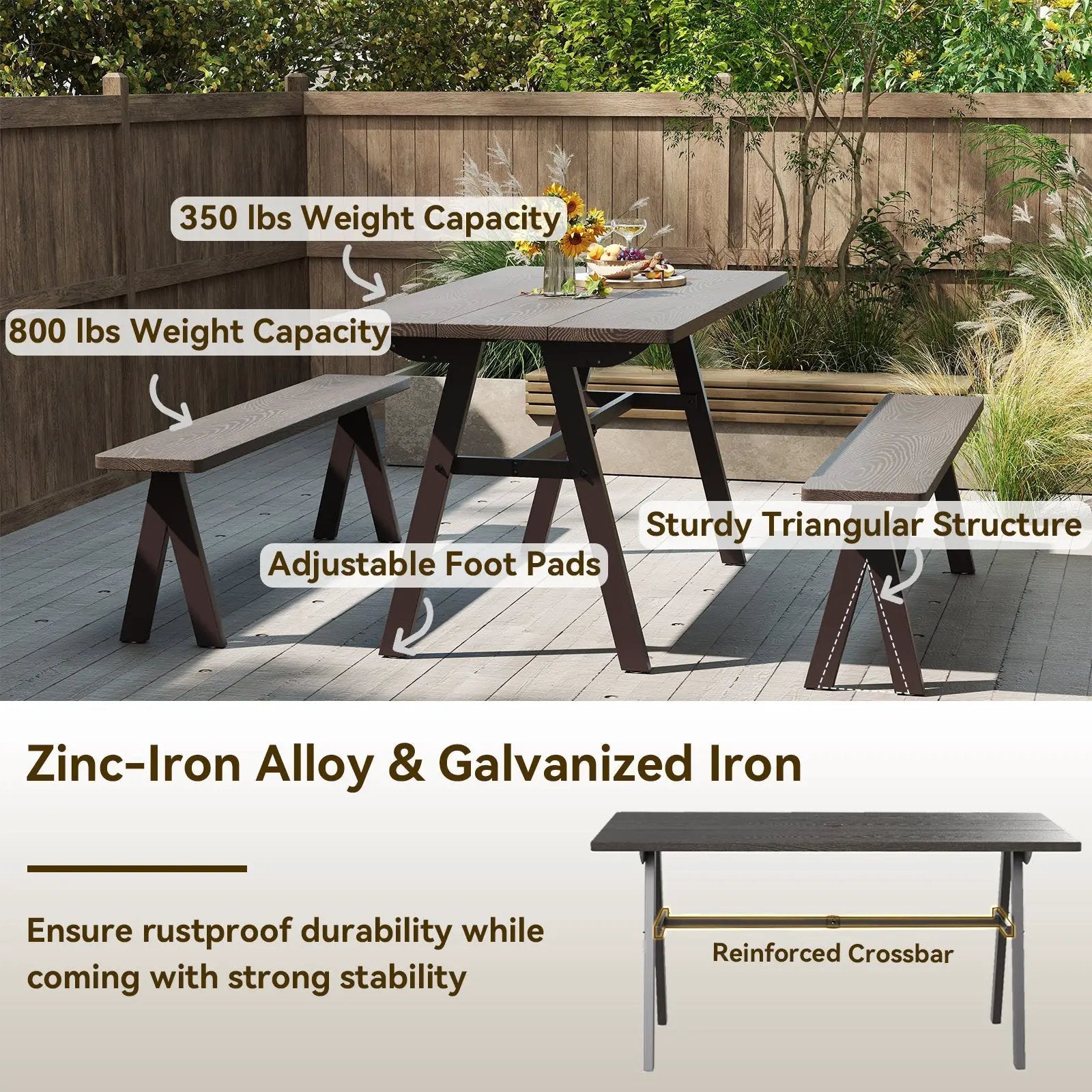 Outdoor Dining Tale for 6 with 1.93 Inch Umbrella Hole for Garden-Dark Brown by DirectDeals