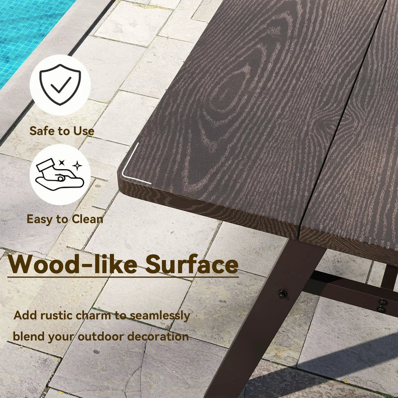 Outdoor Dining Tale for 6 with 1.93 Inch Umbrella Hole for Garden-Dark Brown by DirectDeals
