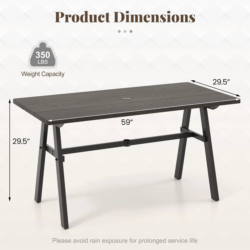 Outdoor Dining Tale for 6 with 1.93 Inch Umbrella Hole for Garden-Dark Brown by DirectDeals