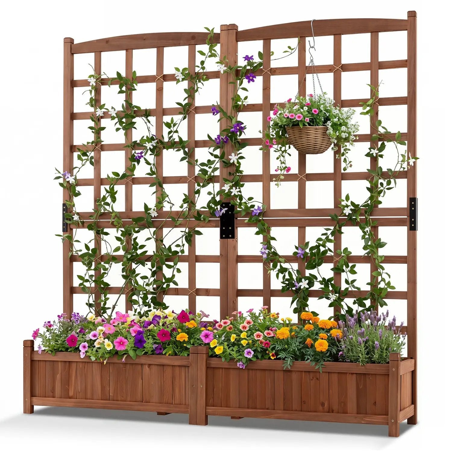Dual Raised Garden Bed with Trellis and Drainage Holes by DirectDeals