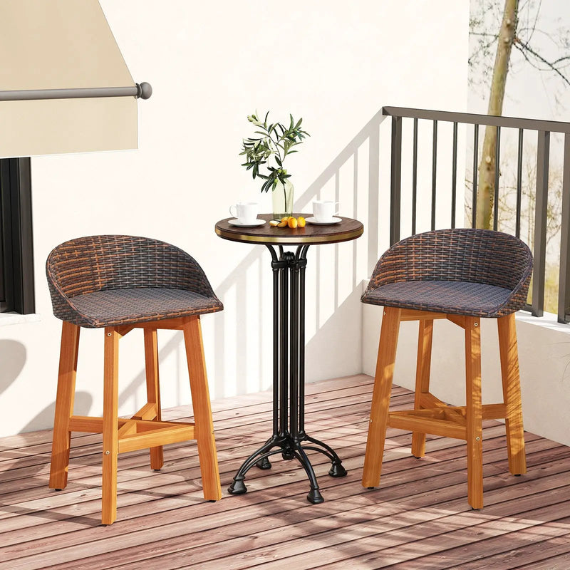 Outdoor Faux Rattan Bar Chairs Set of 2 with Ergonomic Backrests and Footrests by DirectDeals