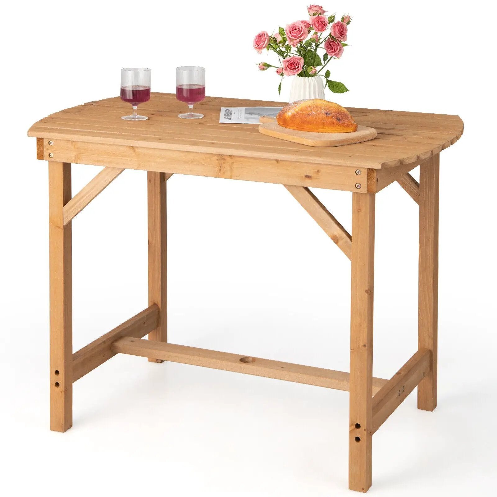 Outdoor Fir Wood Dining Table with 1.5 Inch Umbrella Hole by DirectDeals
