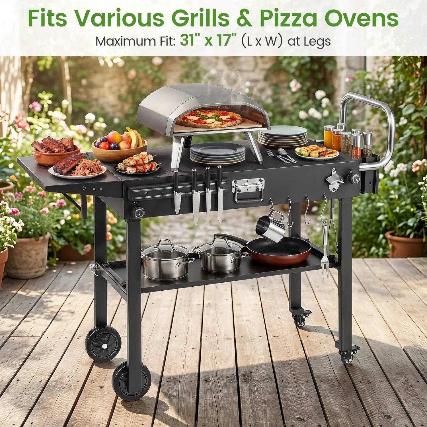 Foldable Grill Cart with 31" Tabletop & Storage Shelf by DirectDeals