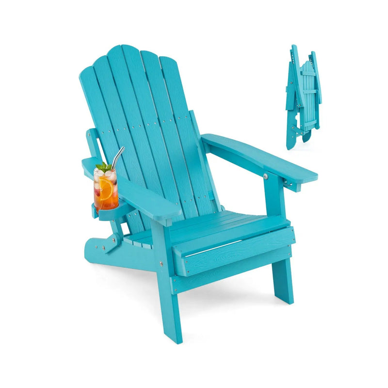 Folding Adirondack Chair with Adjustable Backrest & Cup Holder by DirectDeals