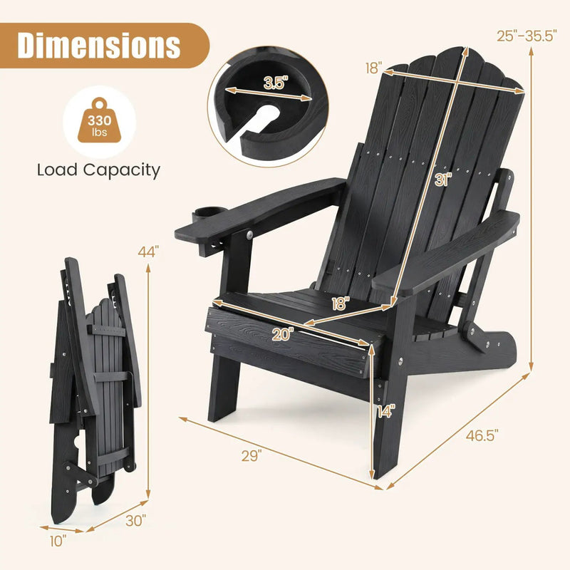 Folding Adirondack Chair with Adjustable Backrest & Cup Holder by DirectDeals