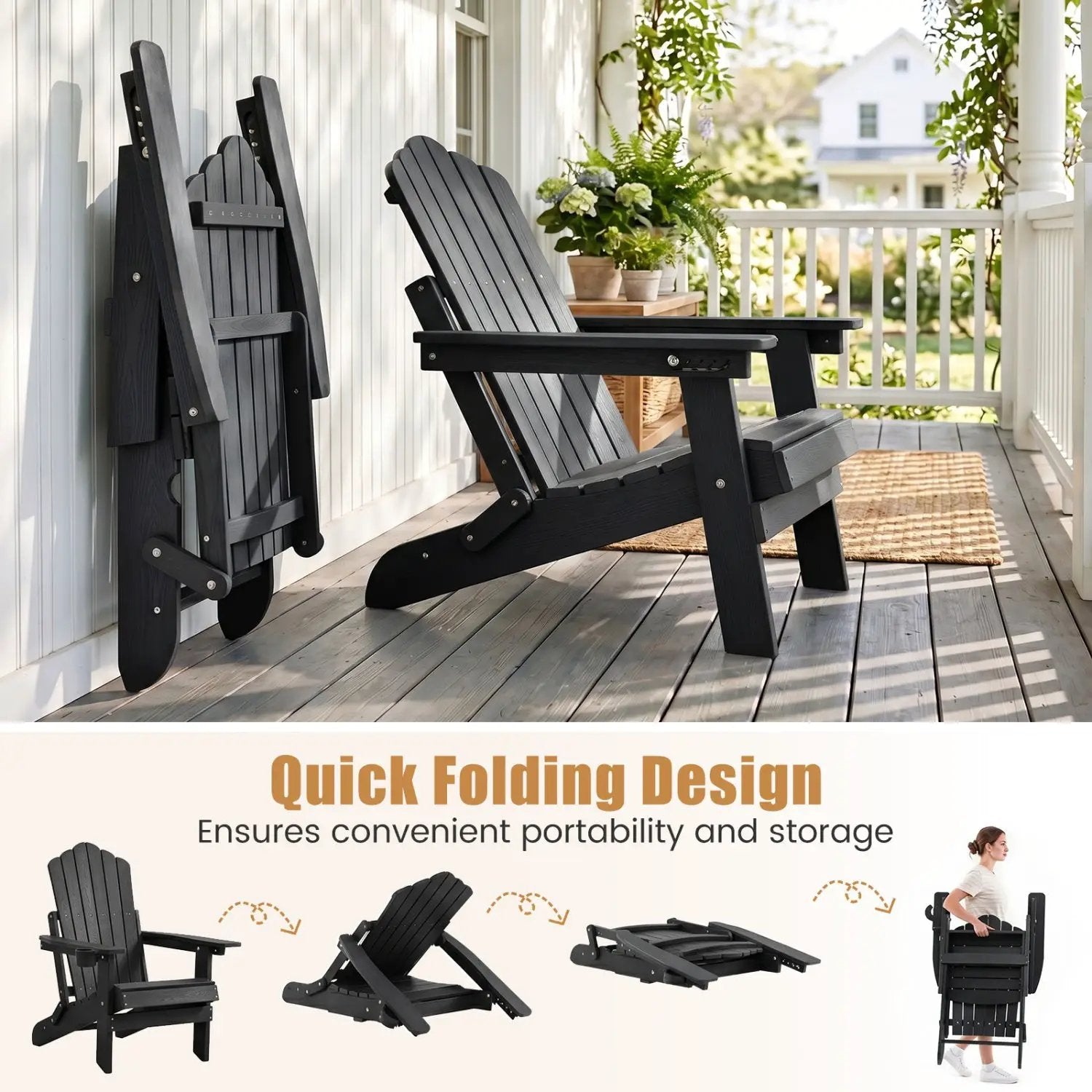 Folding Adirondack Chair with Adjustable Backrest & Cup Holder by DirectDeals