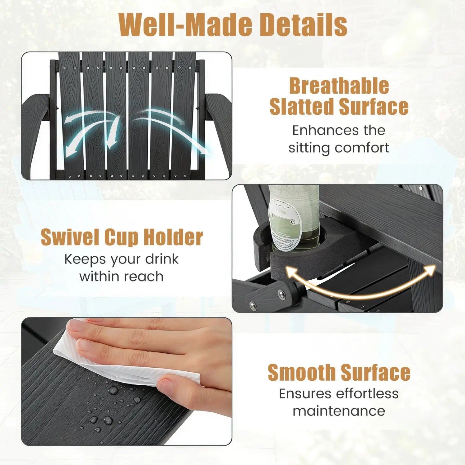 Folding Adirondack Chair with Adjustable Backrest & Cup Holder by DirectDeals