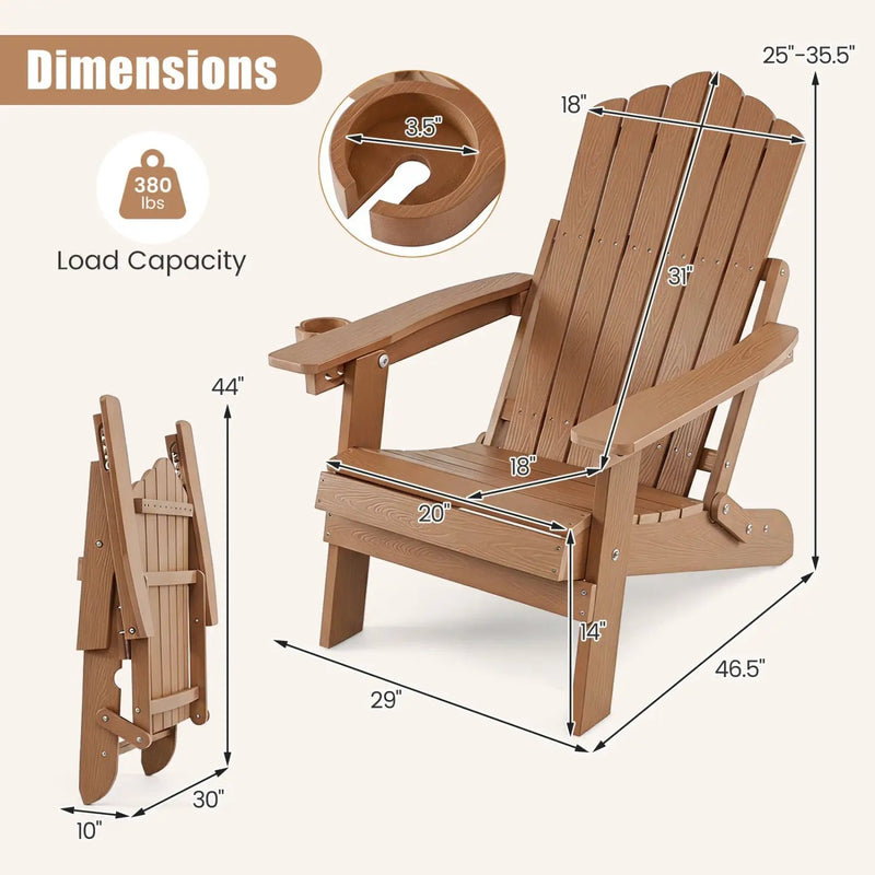 Folding Adirondack Chair with Adjustable Backrest & Cup Holder by DirectDeals